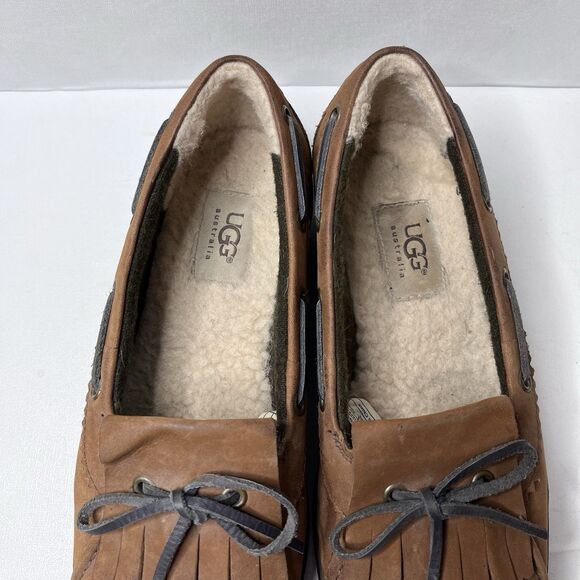 UGG Haylie Brown Wool Lined  Leather Boat Duck Shoes Women’s Size 8 - Picture 3 of 10